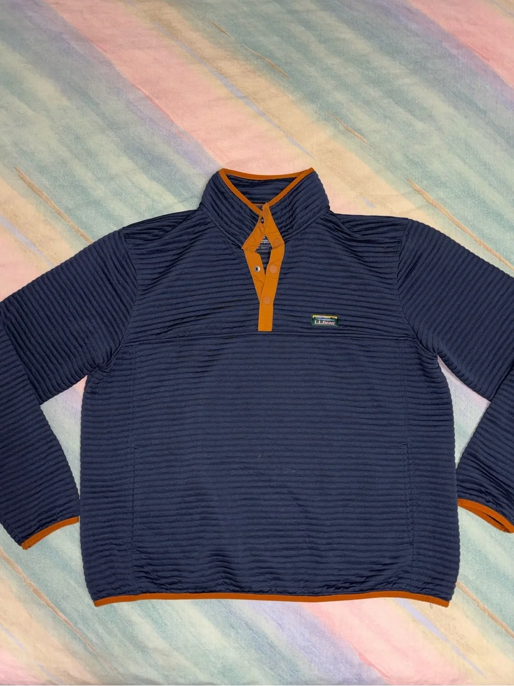 LL Bean Airlight Knit Pullover Size XL Reg Navy Orange Gorpcore Outdoor Casual